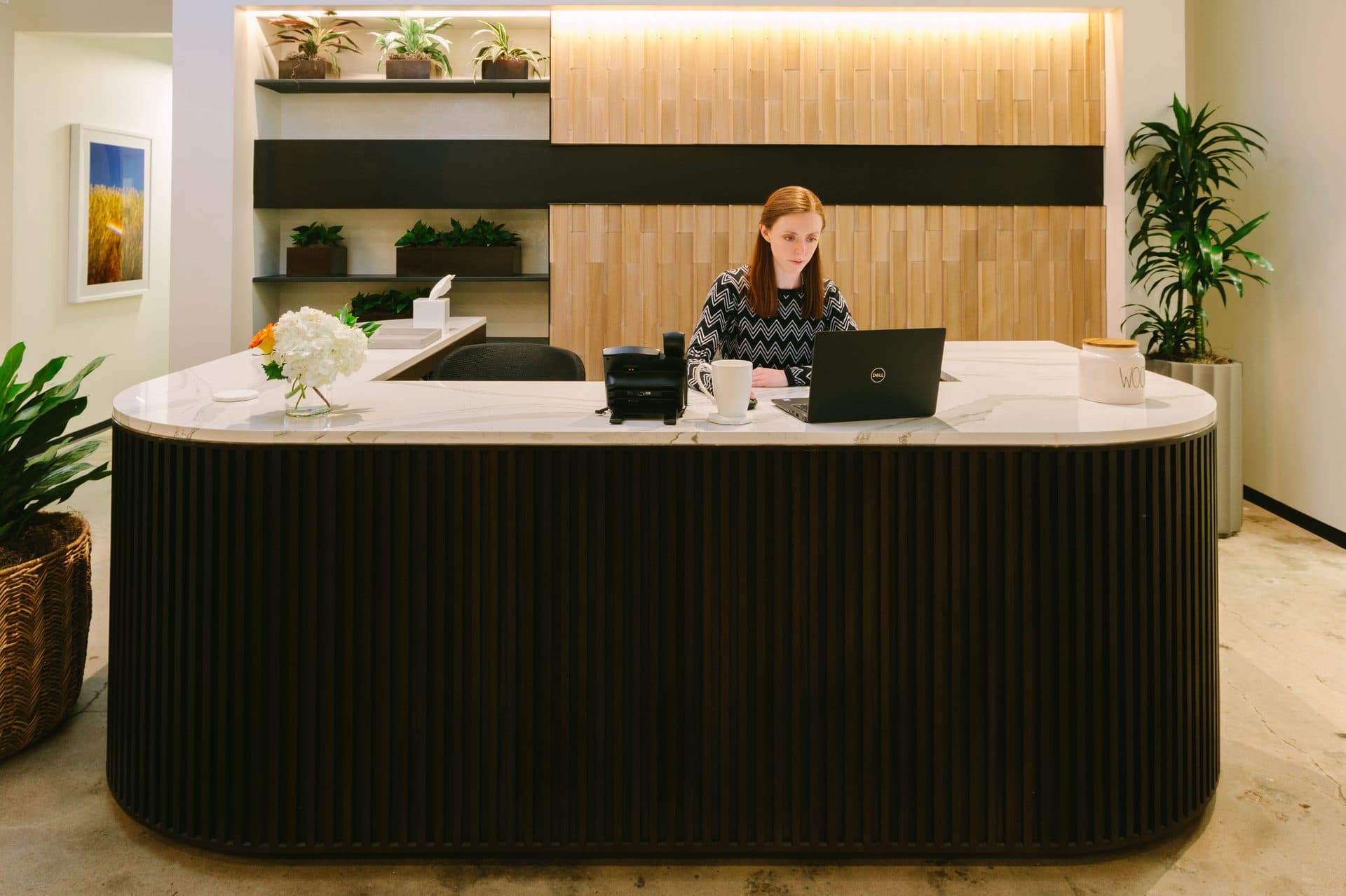 Reception desk at 560 Flex coworking space, Nashville